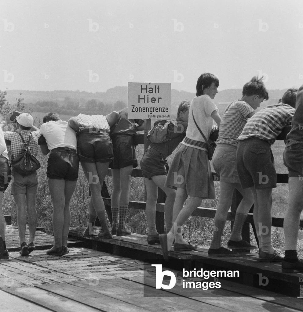 Tourists at the zonal border, 1964 (b/w photo)
