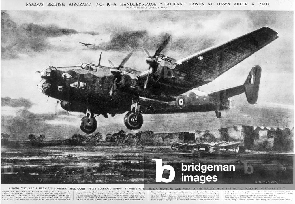 British Bomber Handley Page 'Halifax,' 1942 (b/w photo)