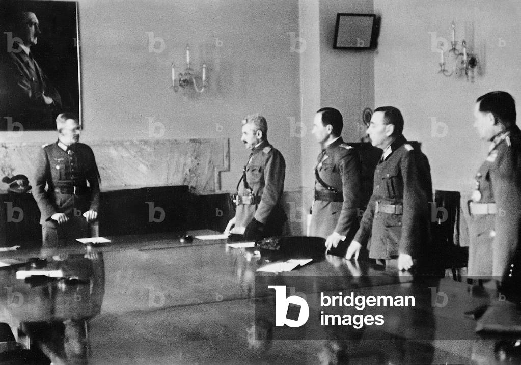 Maximilian Freiherr von Weichs with General Mihai Bodi at the capitulation of Yugoslavia, 1941 (b/w photo)