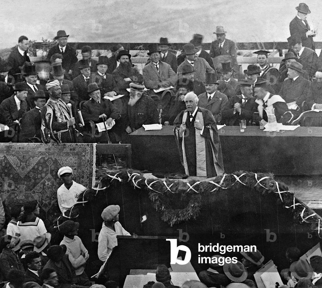 Arthur James Earl of Balfour during a speech in Jerusalem, 1926 (b/w photo)