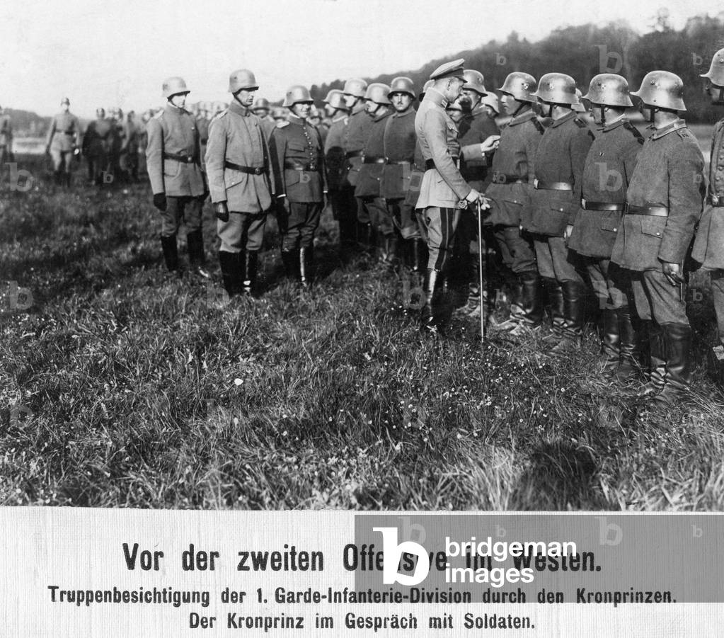 Crown Prince Wilhelm visits the First Guard Infantery Division, 1918 (b/w photo)