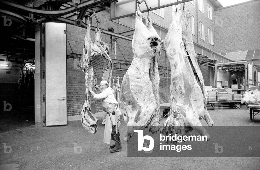 Slaughterhouse in Munich, 1974 (b/w photo)