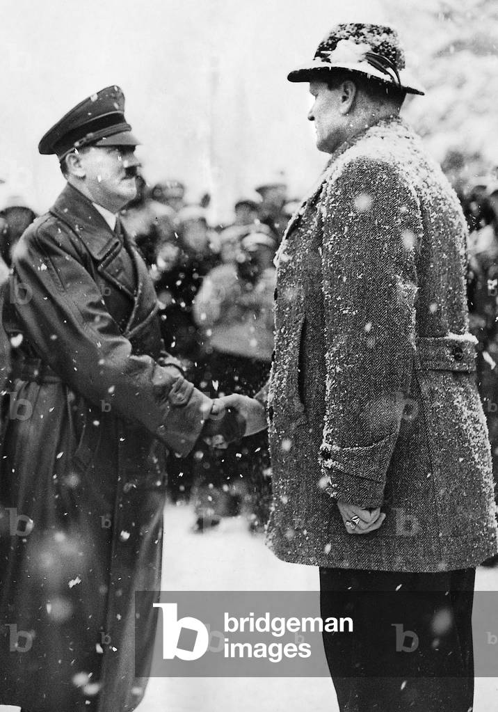 Adolf Hitler and Karl Ritter von Halt at the Olympic Games, 1936 (b/w photo)