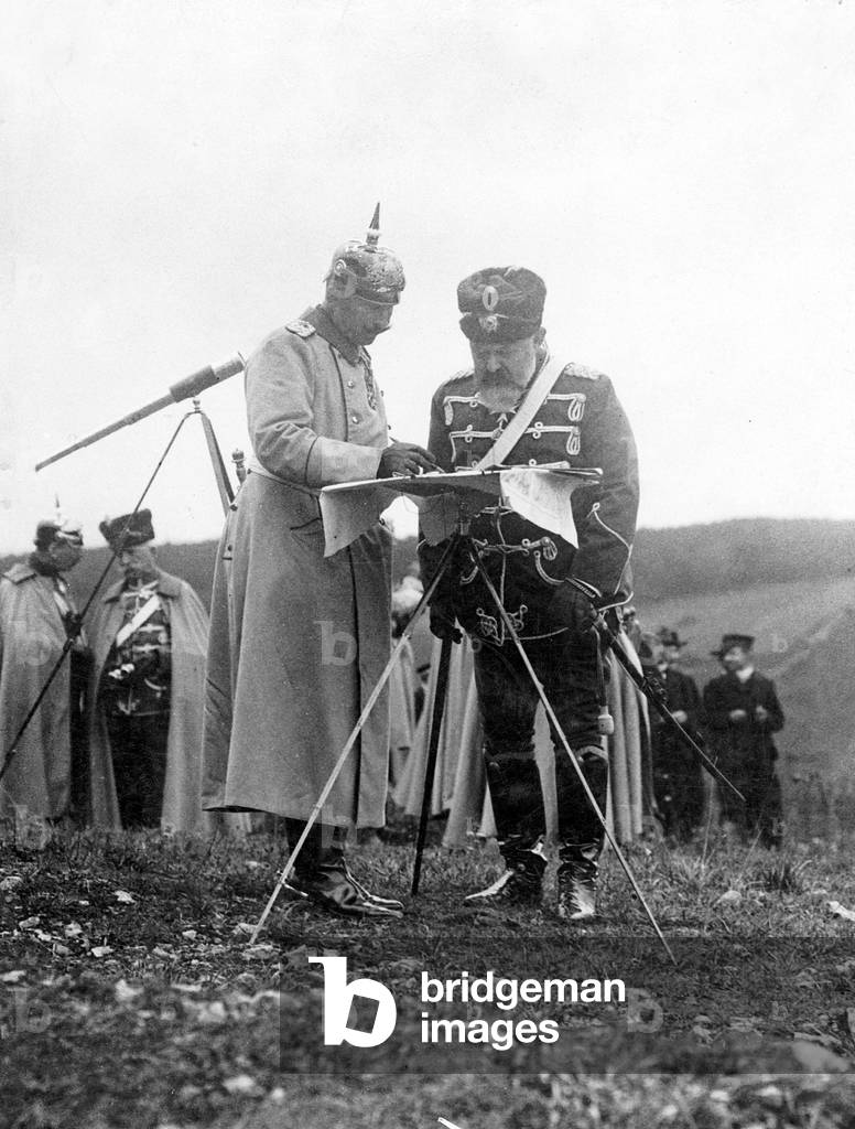 Kaiser Wilhelm II und King Wilhelm II. at Imperial Maneuvers, 1909 (b/w photo)