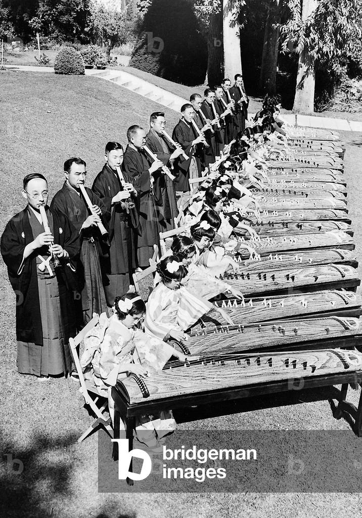 Japanese orchestra at the Japan Festival in Los Angeles, 1937 (b/w photo)