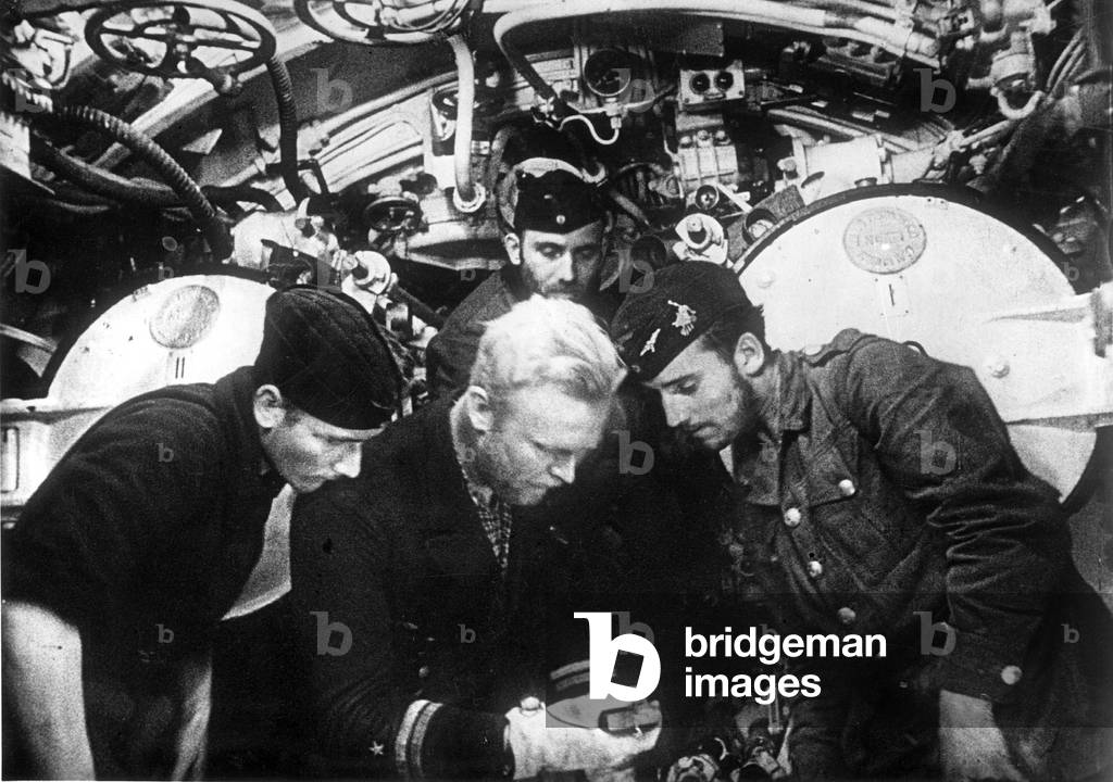 German U-boat on enemy ride in the Second World War (b/w photo)