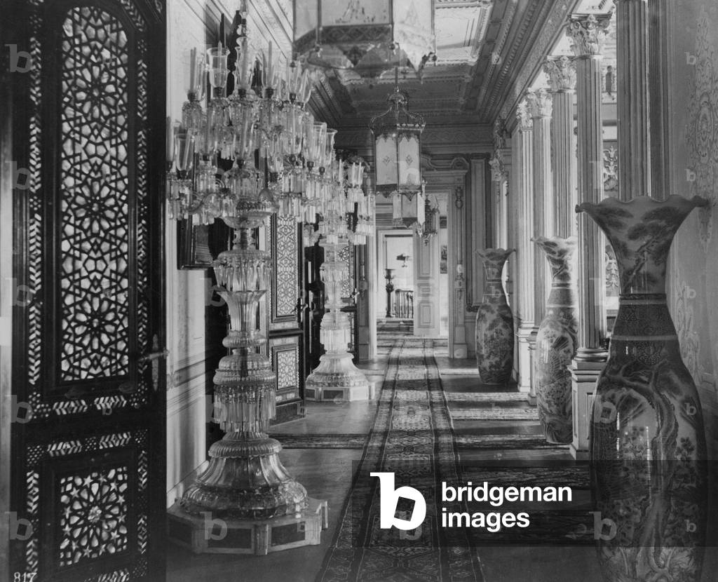 Corridor at Dolmabahce Palace in Istanbul (b/w photo)