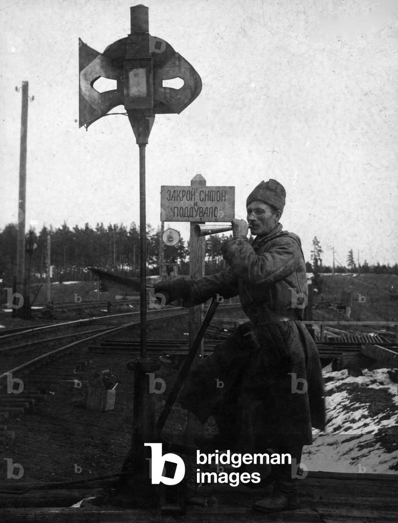 Switchman at the Trans-Siberian Railway, 1929 (b/w photo)