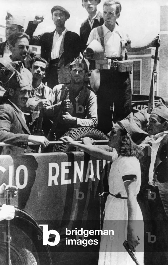 Volunteer Republican fighters leave Madrid heading for the front, 1936