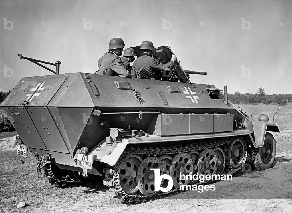 German armored personnel carriers on the military training area, 1942 (b/w photo)