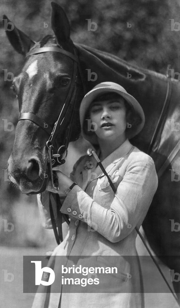 Charlotte Boecklin with horse, 1922 (b/w photo)