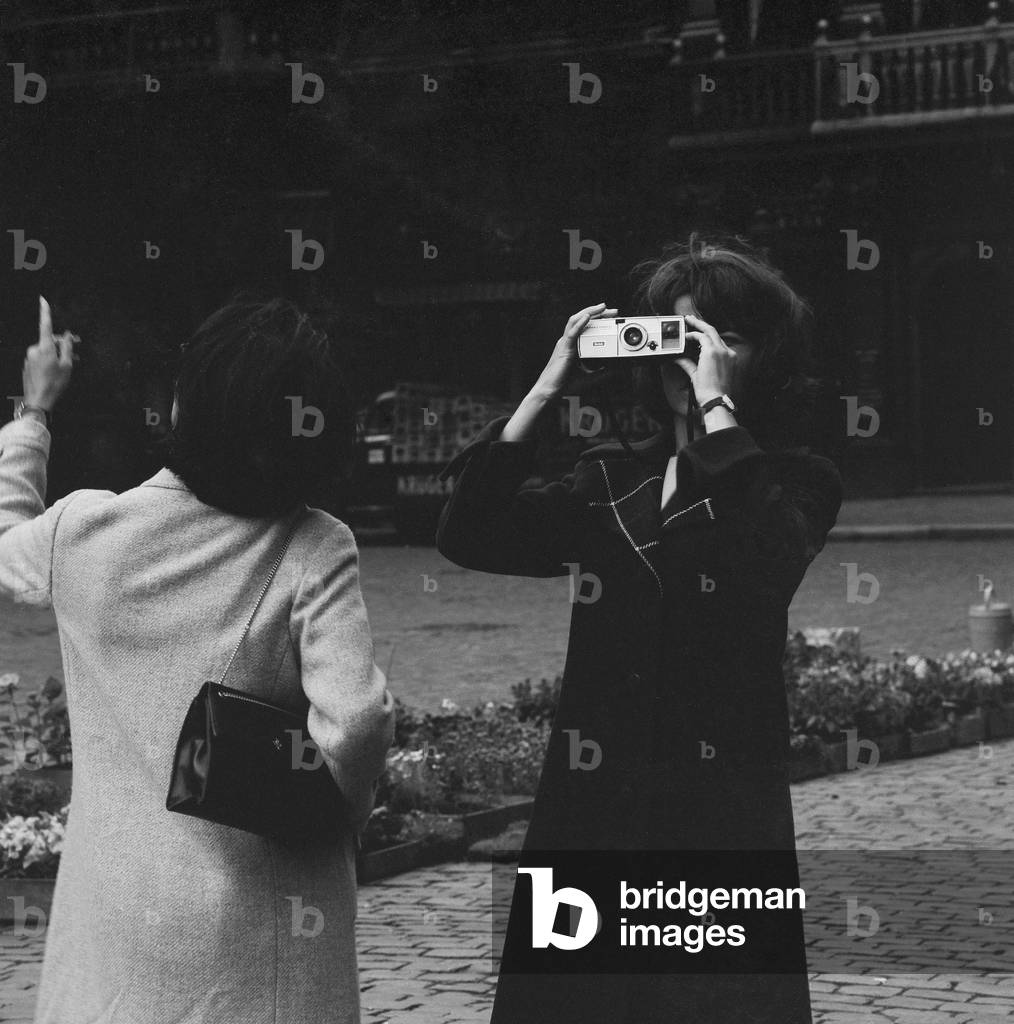 Tourists in Brussels, 1965 (b/w photo)