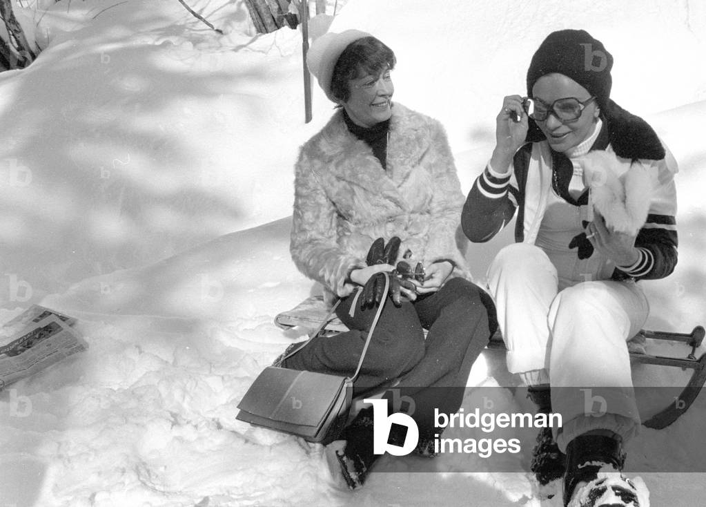 Farah Diba in St. Moritz, 1974 (b/w photo)