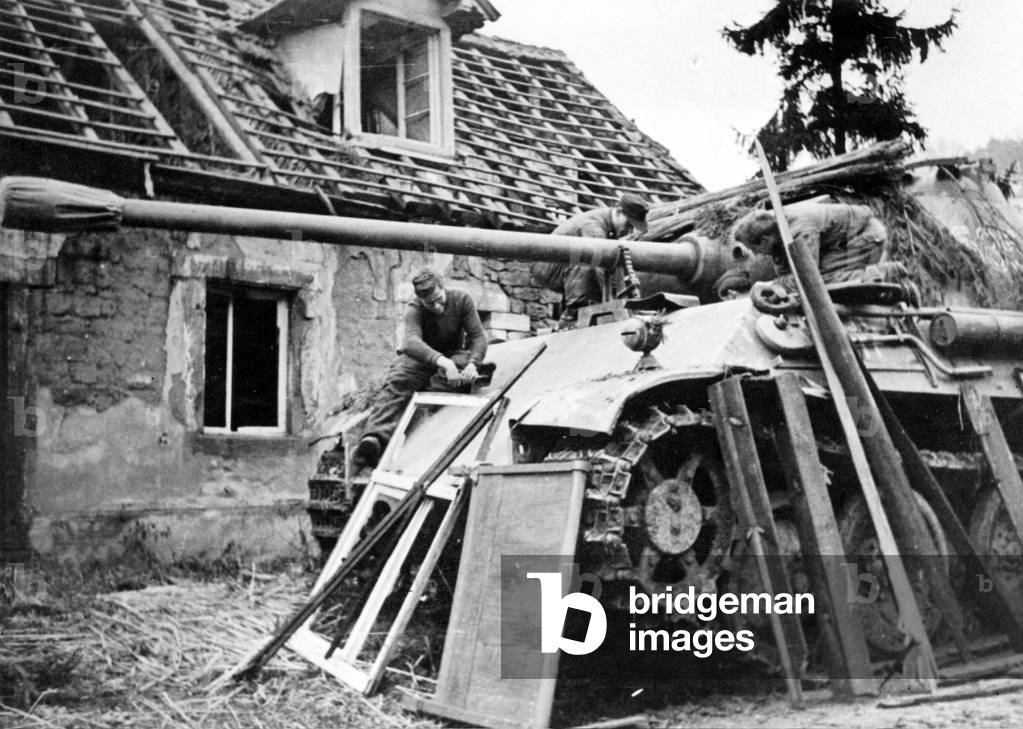German panzer V 'Panther' in the Vosges, 1944 (b/w photo)