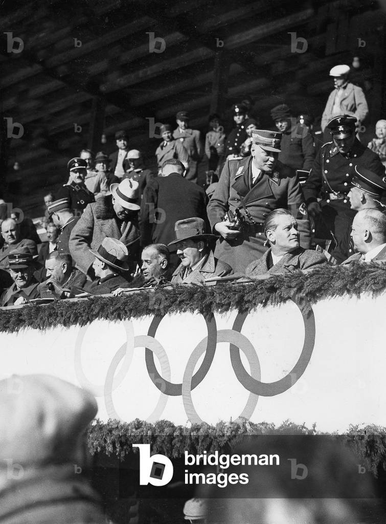 Adolf Hitler at the Olympic winter games in Garmisch-Partenkirchen, 1936 (b/w photo)