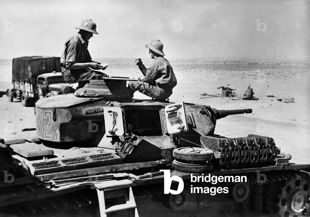 Tanks of the German Africa Corps on the alert, 1941 (b/w photo)