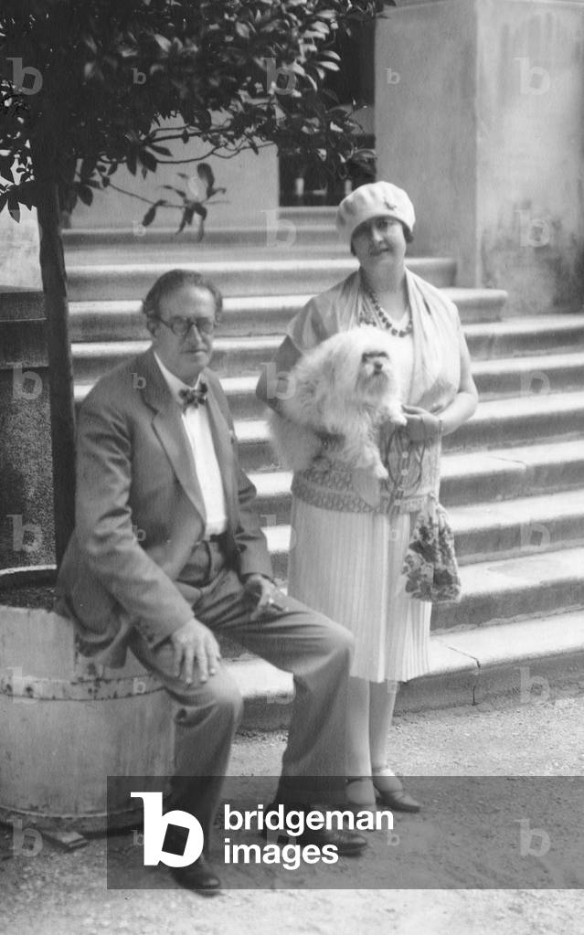 Oscar Strauss with his wife and dog, 1929 (b/w photo)