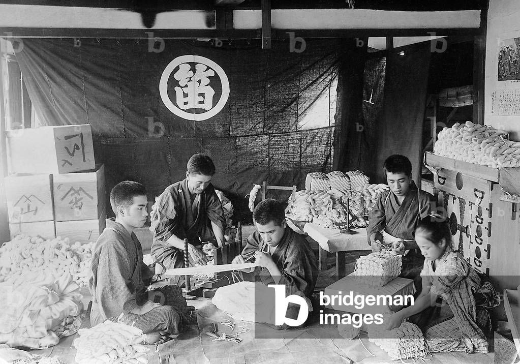 Workers in a silk factory, 1913 (b/w photo)