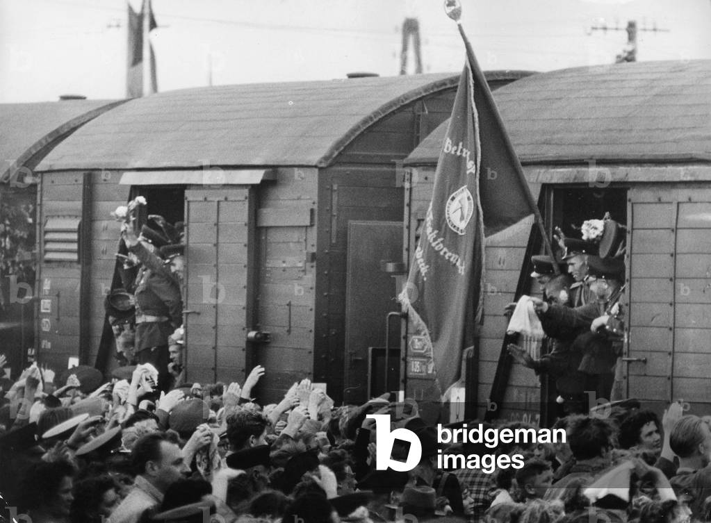 Retreat of the Russians from magdeburg, 1956 (b/w photo)