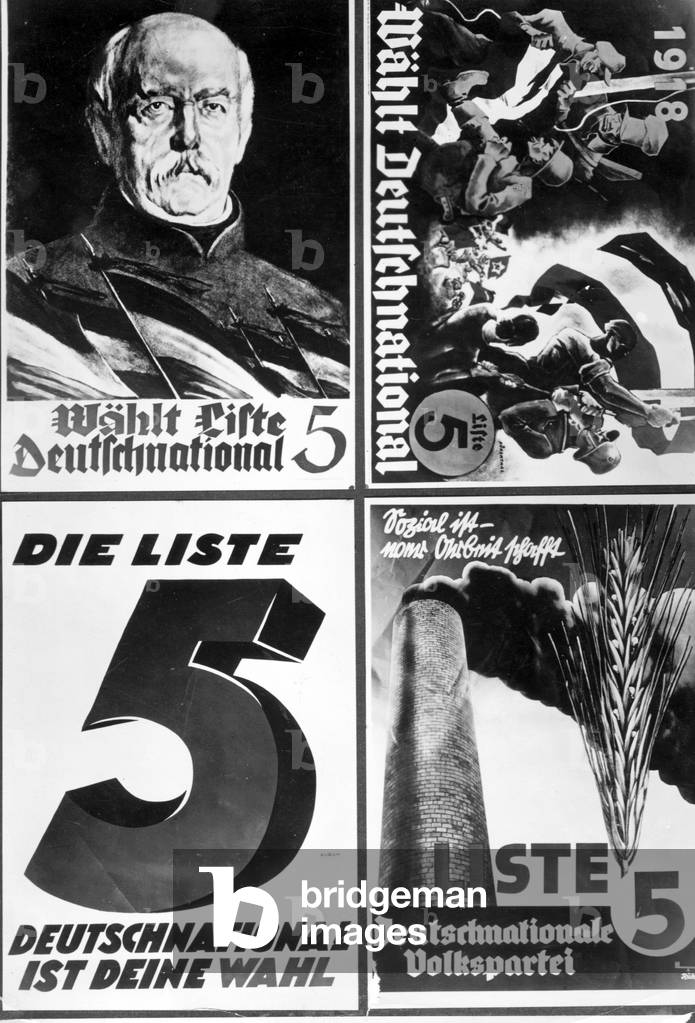 Election posters of the DNVP for the Reich election on 31. July 1932 (b/w photo)