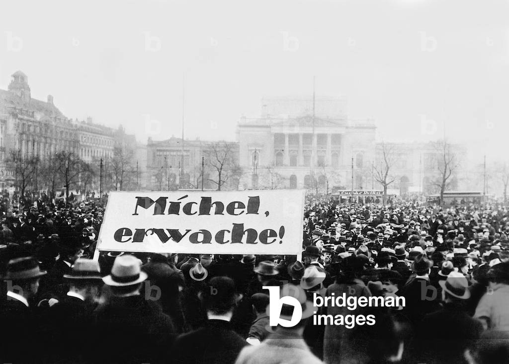Demonstration against the Treaty of Versailles, 1919 (b/w photo)