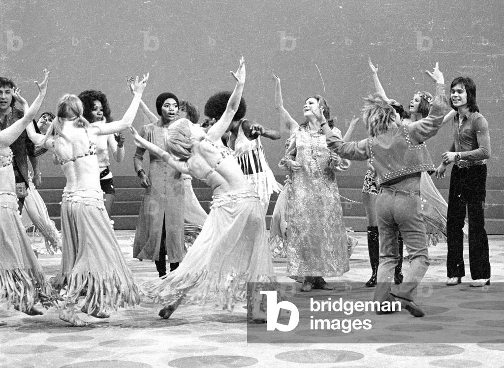 Band in the TV show 3x9, 1971 (b/w photo)