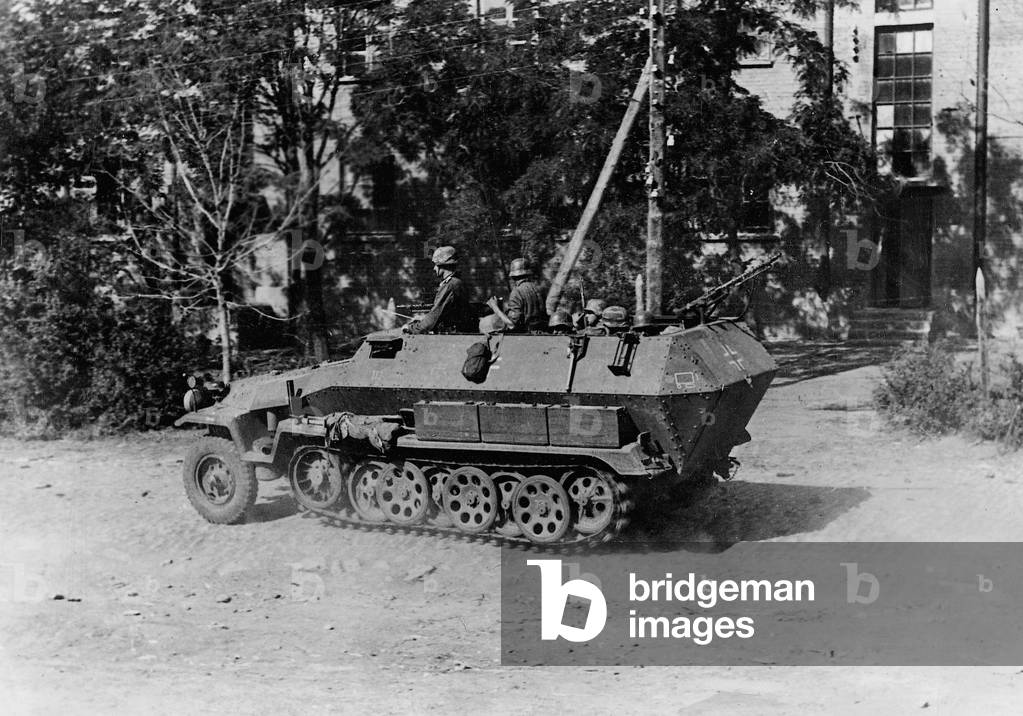 German soldiers in an armored personnel car during the battle of Rostov, 1942 (b/w photo)