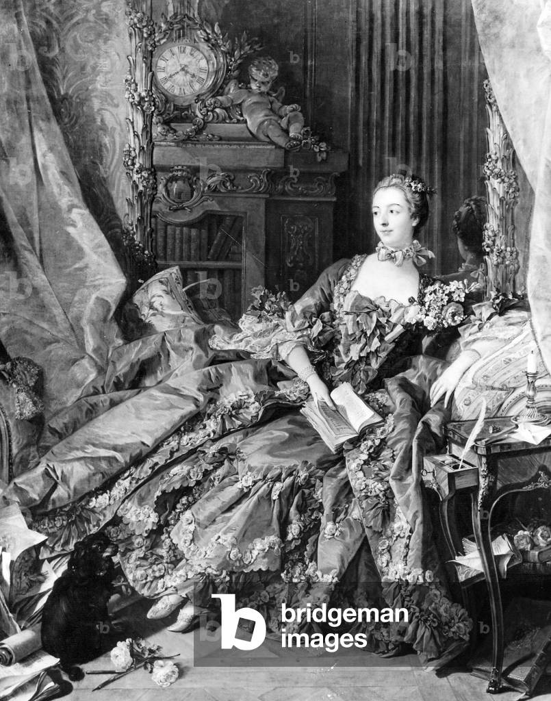 Portrait of Madame de Pompadour by François Boucher, 1756 (b/w photo)