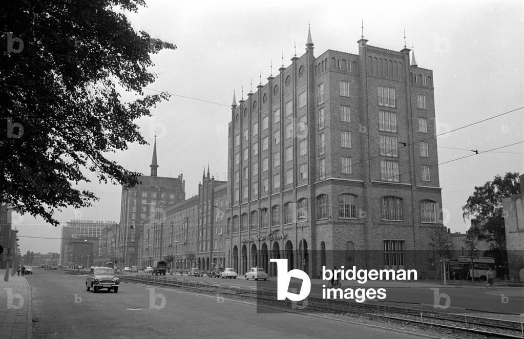 View of the Lange Strasse (Long Street) in Rostock, 1963 (b/w photo)