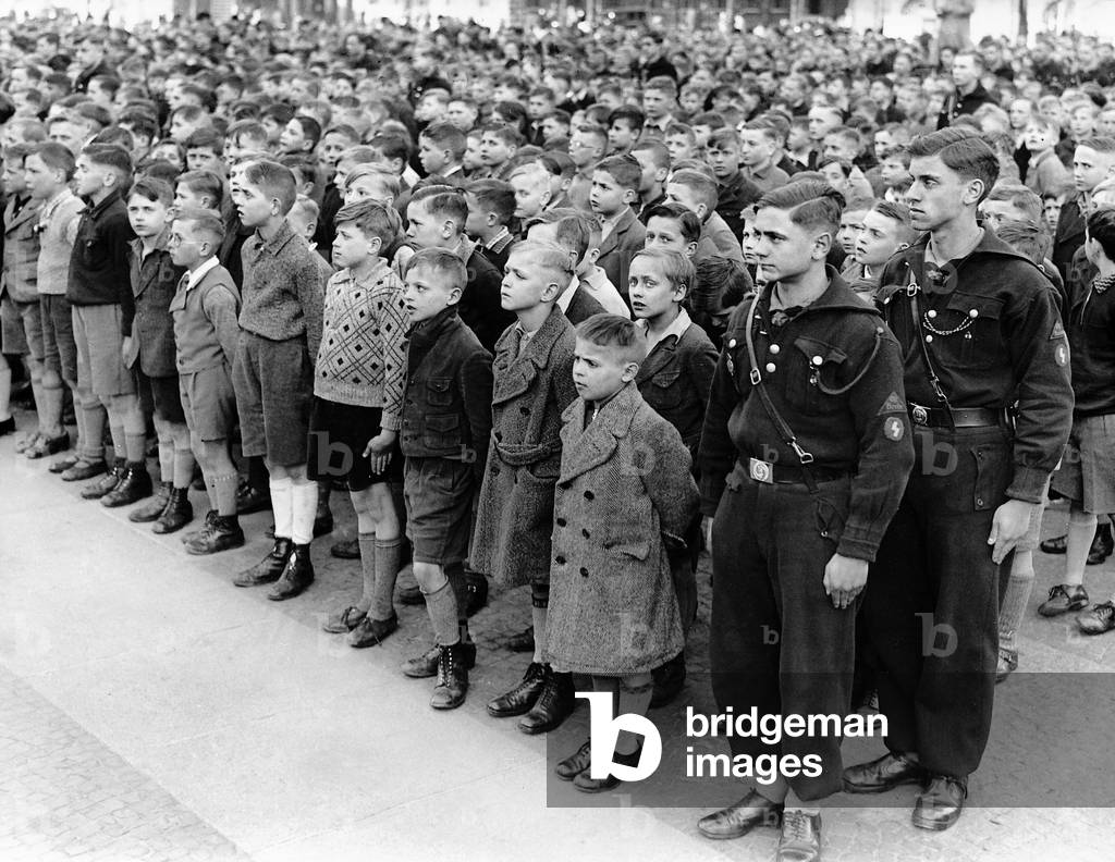 Acceptance of boys into the Deutsches Jungvolk, 1938 (b/w photo)