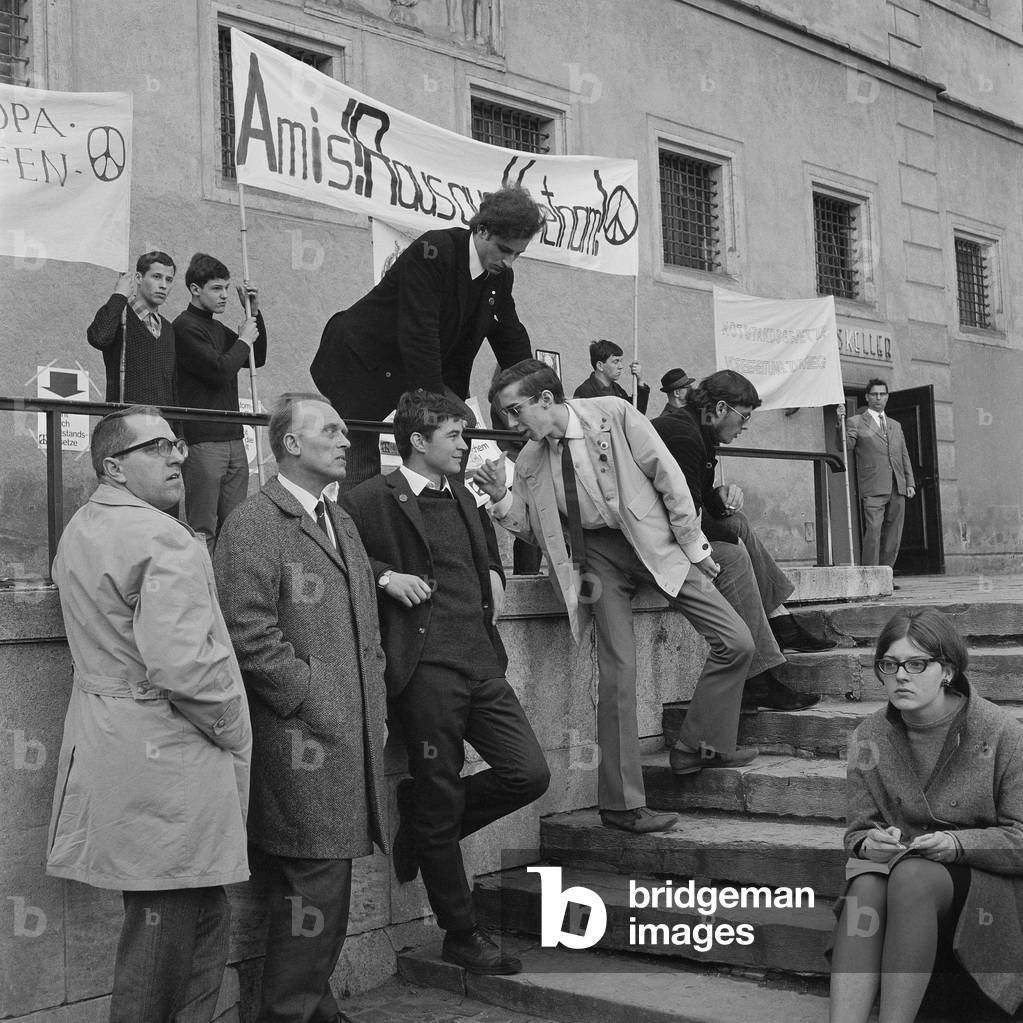 Protest against the Vietnam War in Augsburg, 1966 (b/w photo)