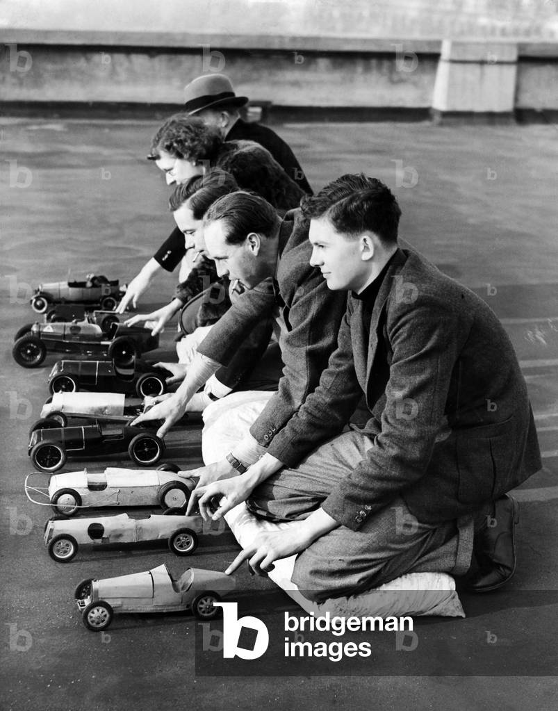 Toy car race in London, 1938 (b/w photo)