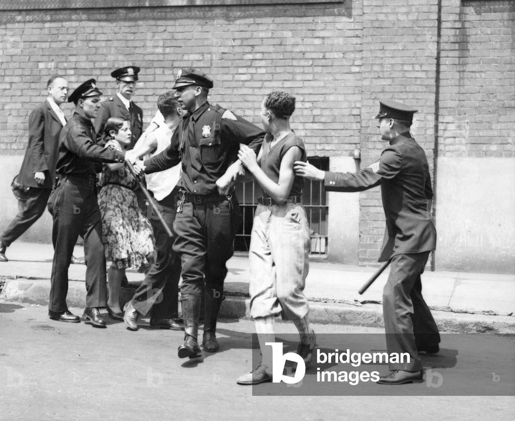 Police arrest strikers in Paterson during the Great Depression, 1931 (b/w photo)