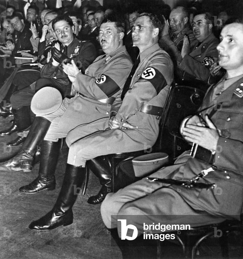 Rudolf Hess and Gerhard Wagner on the 'Reich Party Congress of Labour', 1937 (b/w photo)