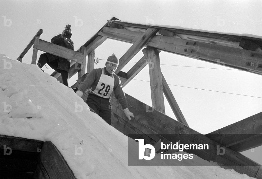 Four Hills Tournament 1963/64: individual jumping in Garmisch-Partenkirchen, 1964 (b/w photo)