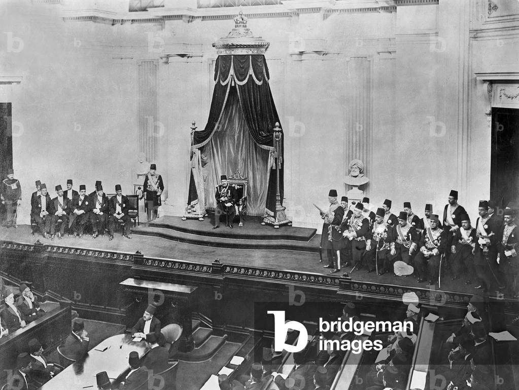 King Fuad I, at the opening of the Parliament, 1924 (b/w photo)