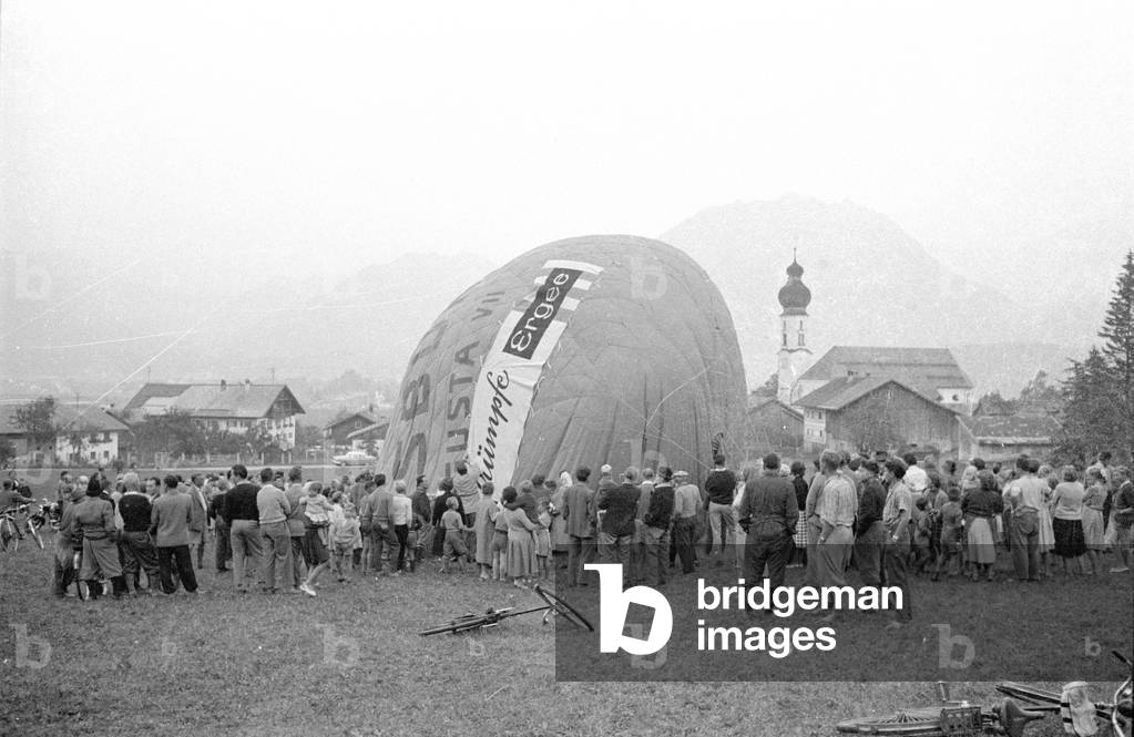 Landing of Alfred Eckert near Reutte in Tyrol, 1959 (b/w photo)
