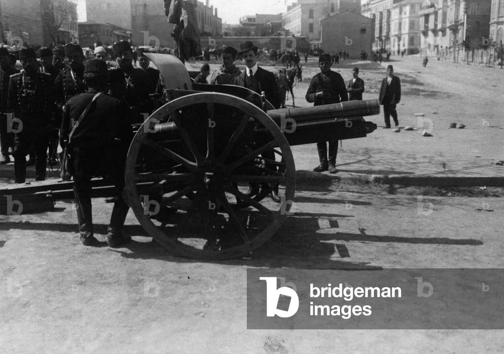 Young Turks troops in Pera, 1909 (b/w photo)