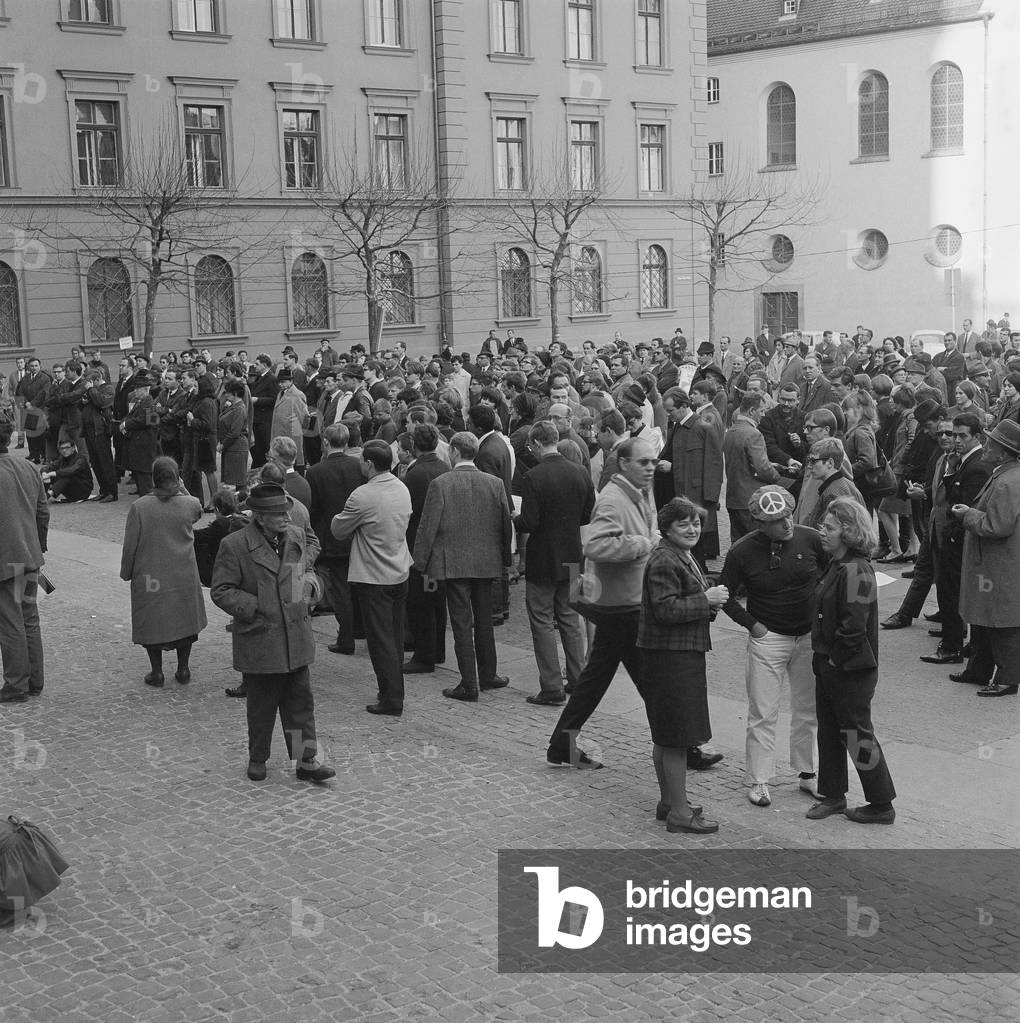 Protest against the Vietnam War in Augsburg, 1966 (b/w photo)