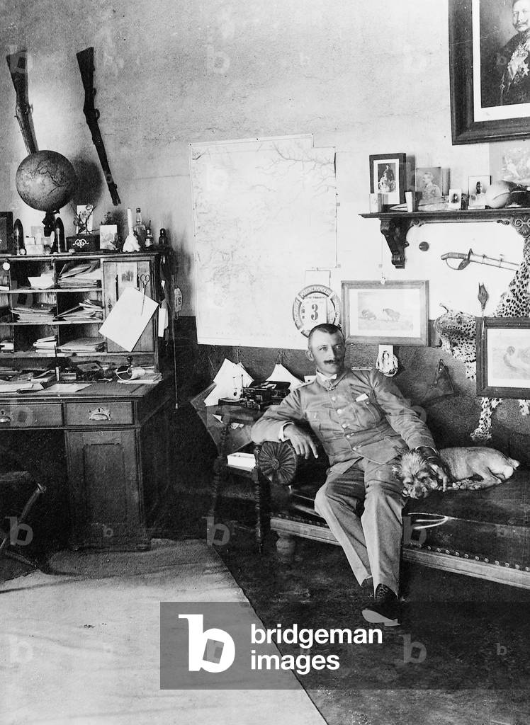 Viktor Franke in his study in German South West Africa (b/w photo)