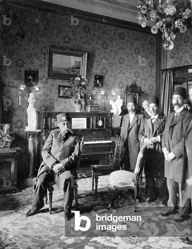 Mozaffar ad-Din Shah Qajar in Berlin, 1902 (b/w photo)