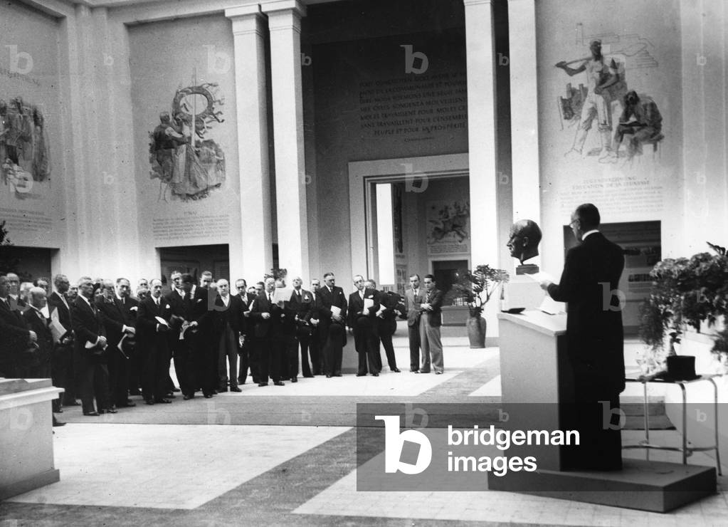 German Pavilion at the International Exhibition on Social Progress in Lille and Roubaix, 1939 (b/w photo)