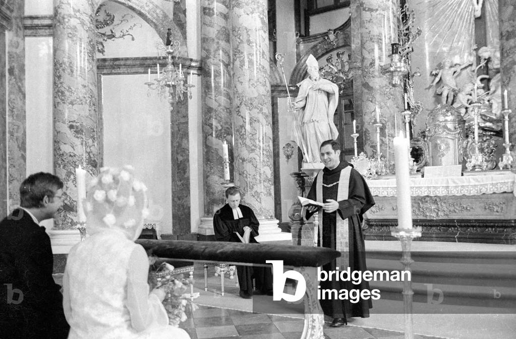 Catholic-Protestant ceremony in Wuerzburg, 1970 (b/w photo)