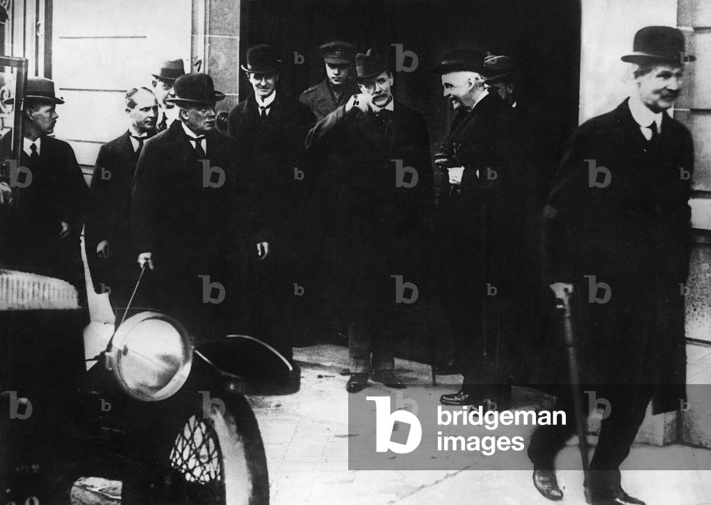 David Lloyd George and Arthur James Earl of Balfour in Paris, 1919 (b/w photo)