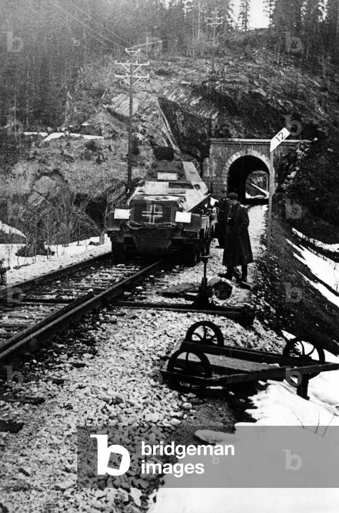 German tank in Norway, 1940 (b/w photo)