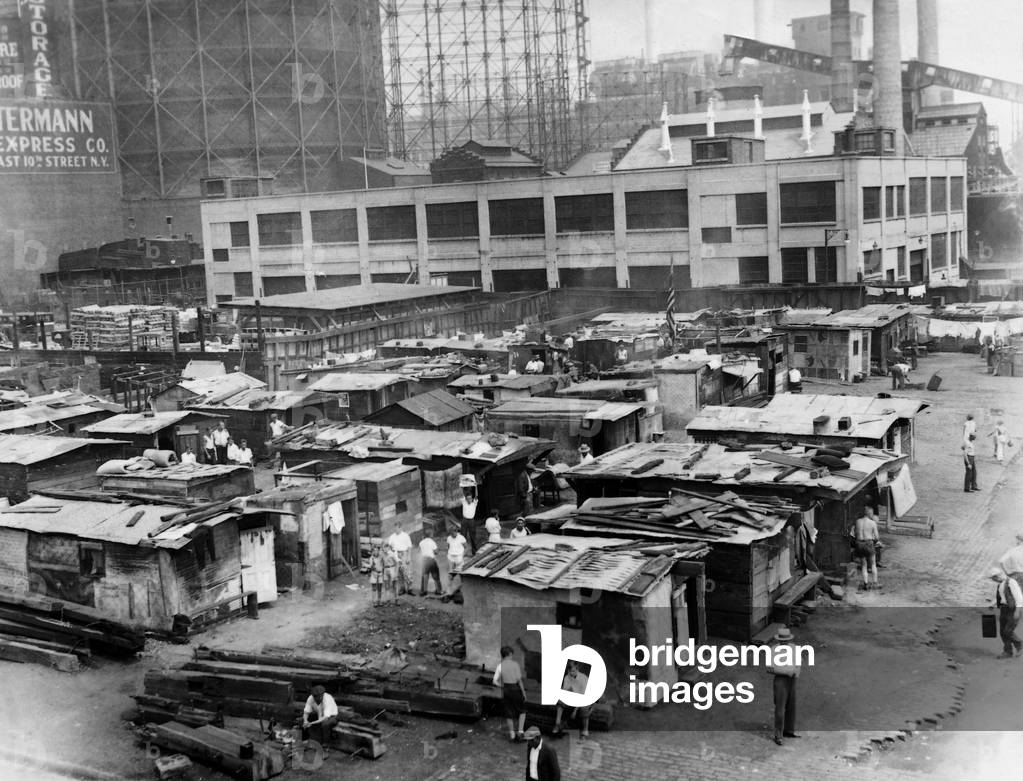 Unemployment settlement during the Great Depression, 1932 (b/w photo)