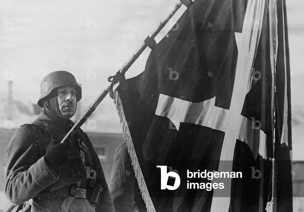Flag of the Walloon volunteers in the Waffen SS, 1942 (b/w photo)