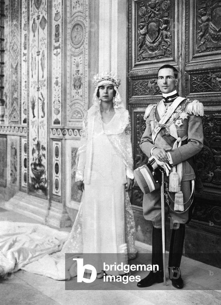 Umberto of Italy and Maria Jose of Belgium, 1930 (b/w photo)