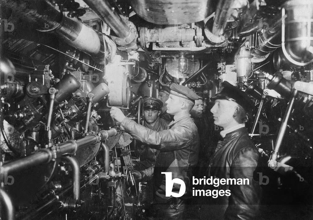 Sailors on board a German submarine, 1917 (b/w photo)