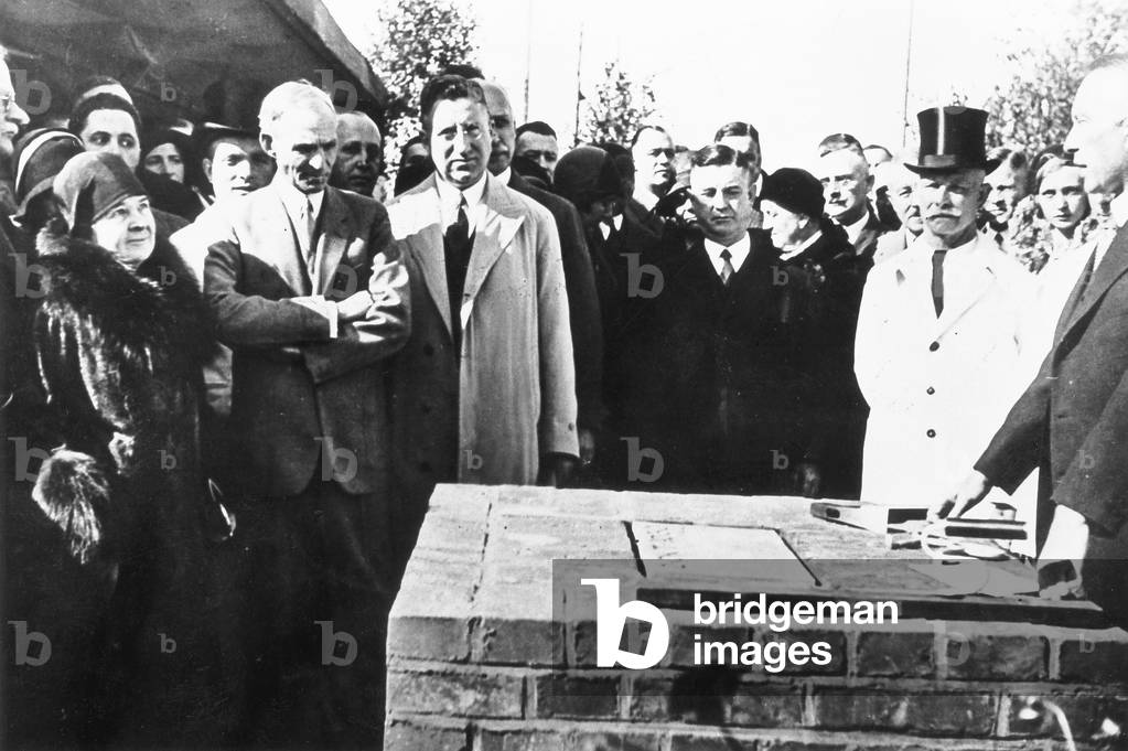 Henry Ford and Konrad Adenauer at the the foundation stone ceremony of the Ford plant in Cologne, 1930 (b/w photo)